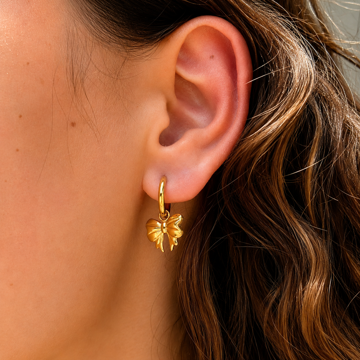 Gold Earrings for Women Bow Design Hypoallergenic Everyday Wear 2