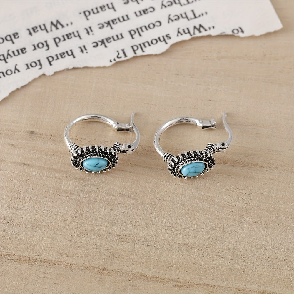 White Gold Hoop Earrings Turquoise Design Elegant for Everyday Wear 3