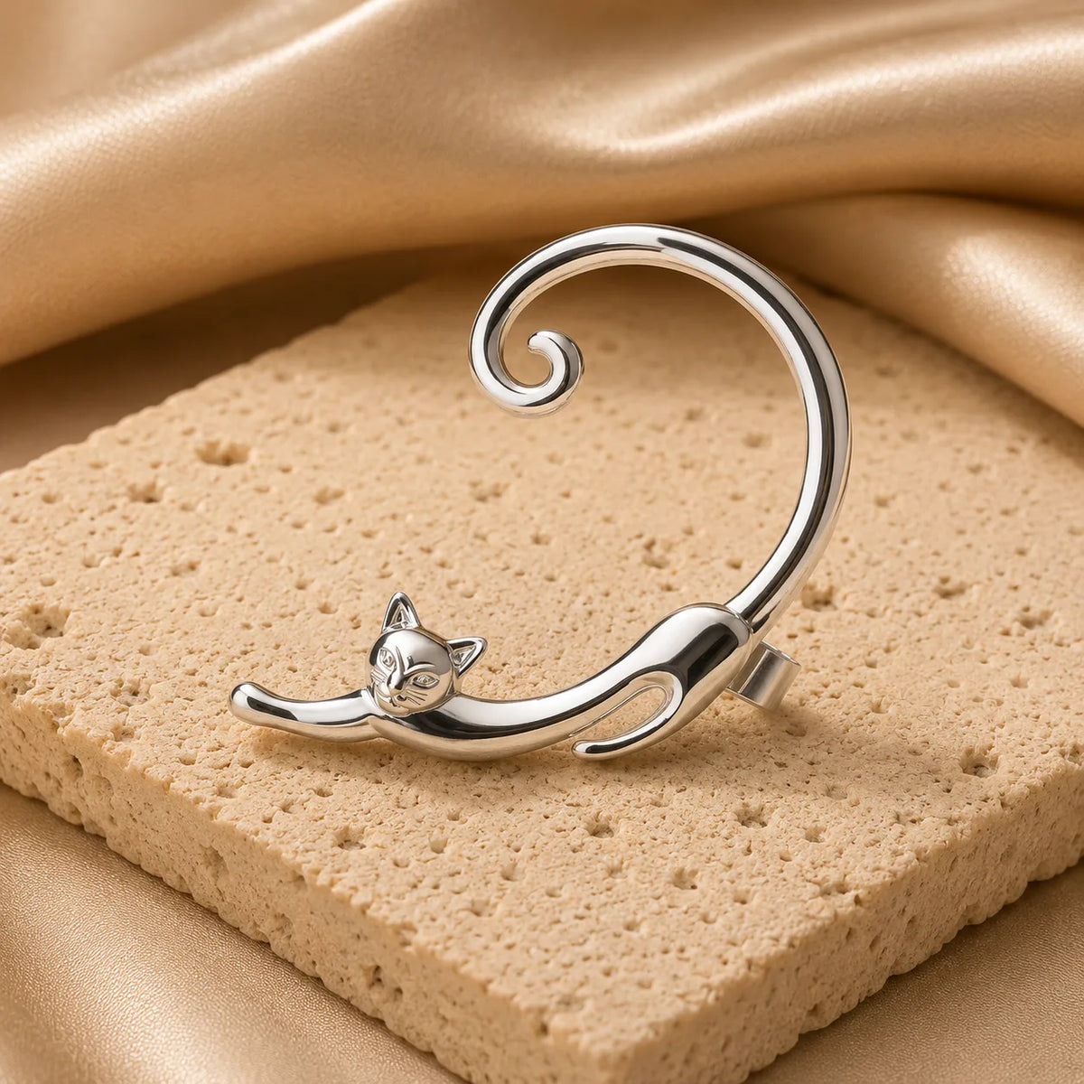 Gold Tone Cat Stud Earrings Cute Animal Charm