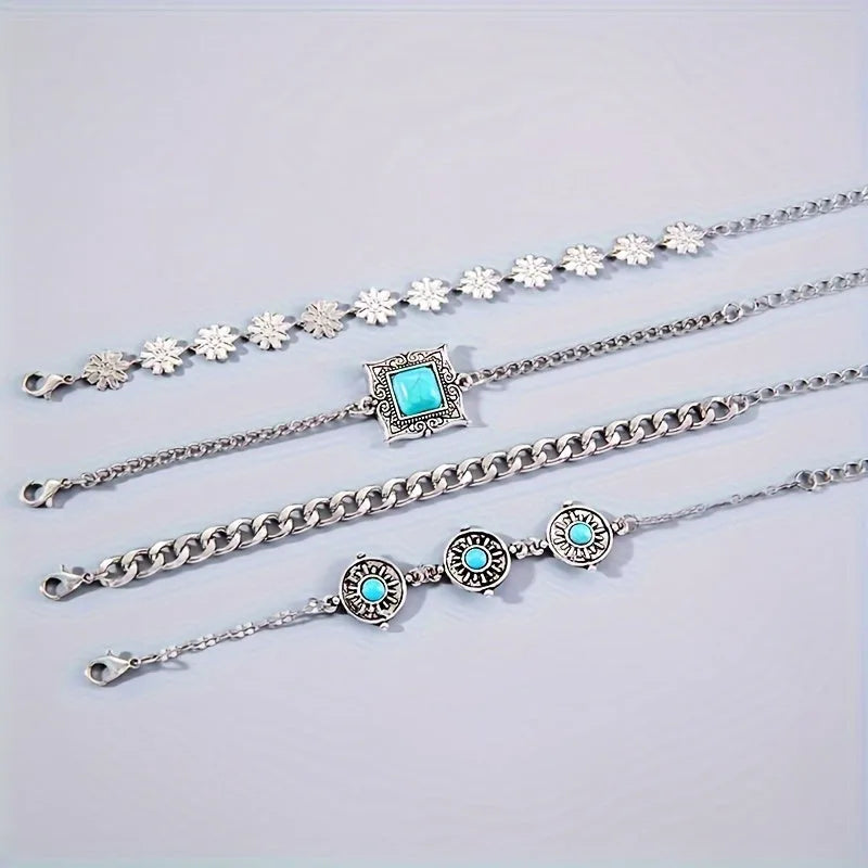 Layered Bracelet Set White Gold Elegant Design Versatile Style 2