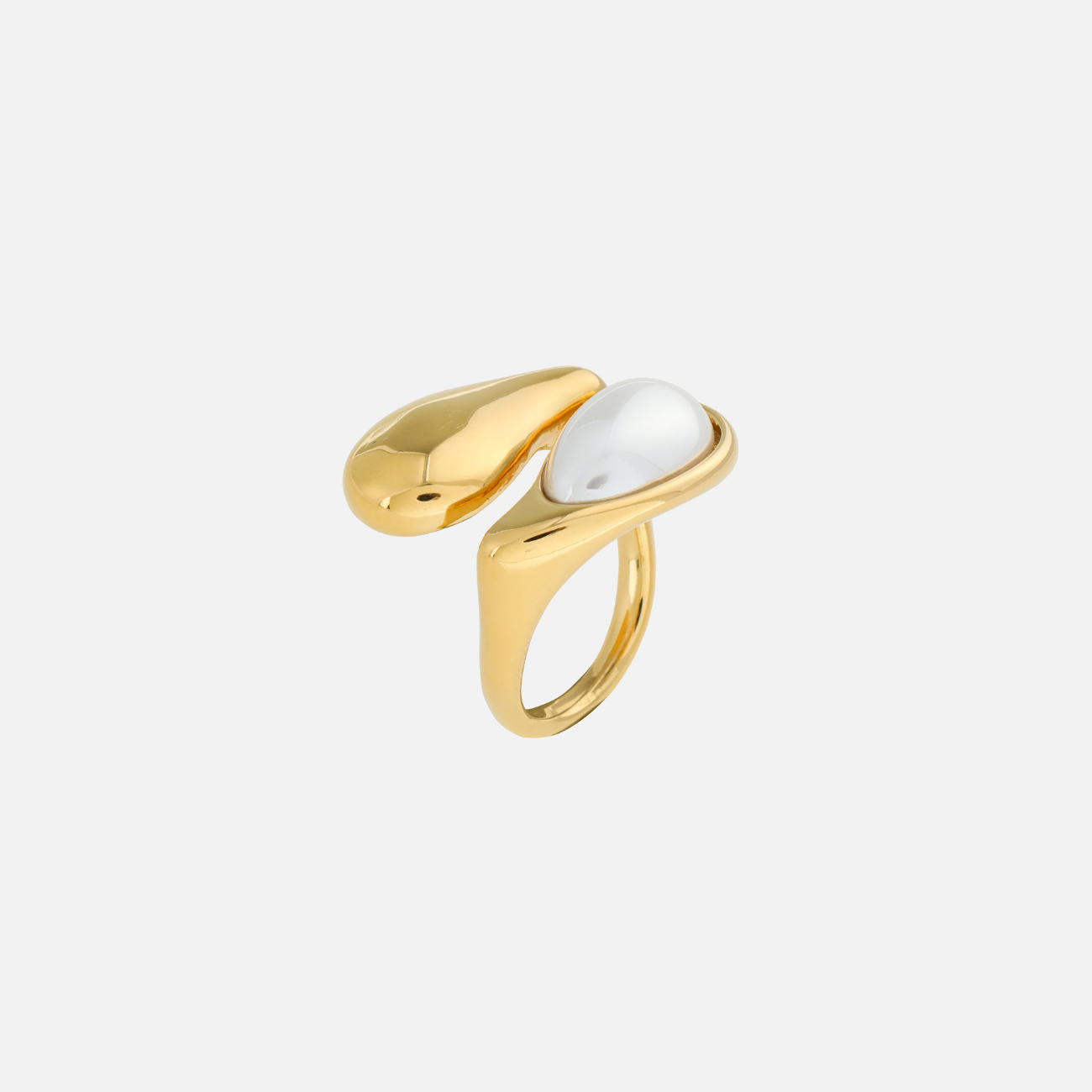 Adjustable Gold-Toned Yara Ring Luminous White Stone Modern Design 1