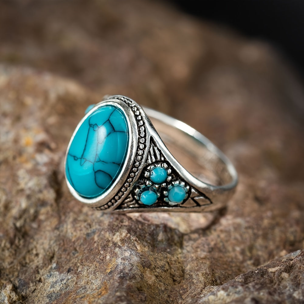 Blue Stone Ring White Gold Elegant Design Versatile for Any Occasion 2