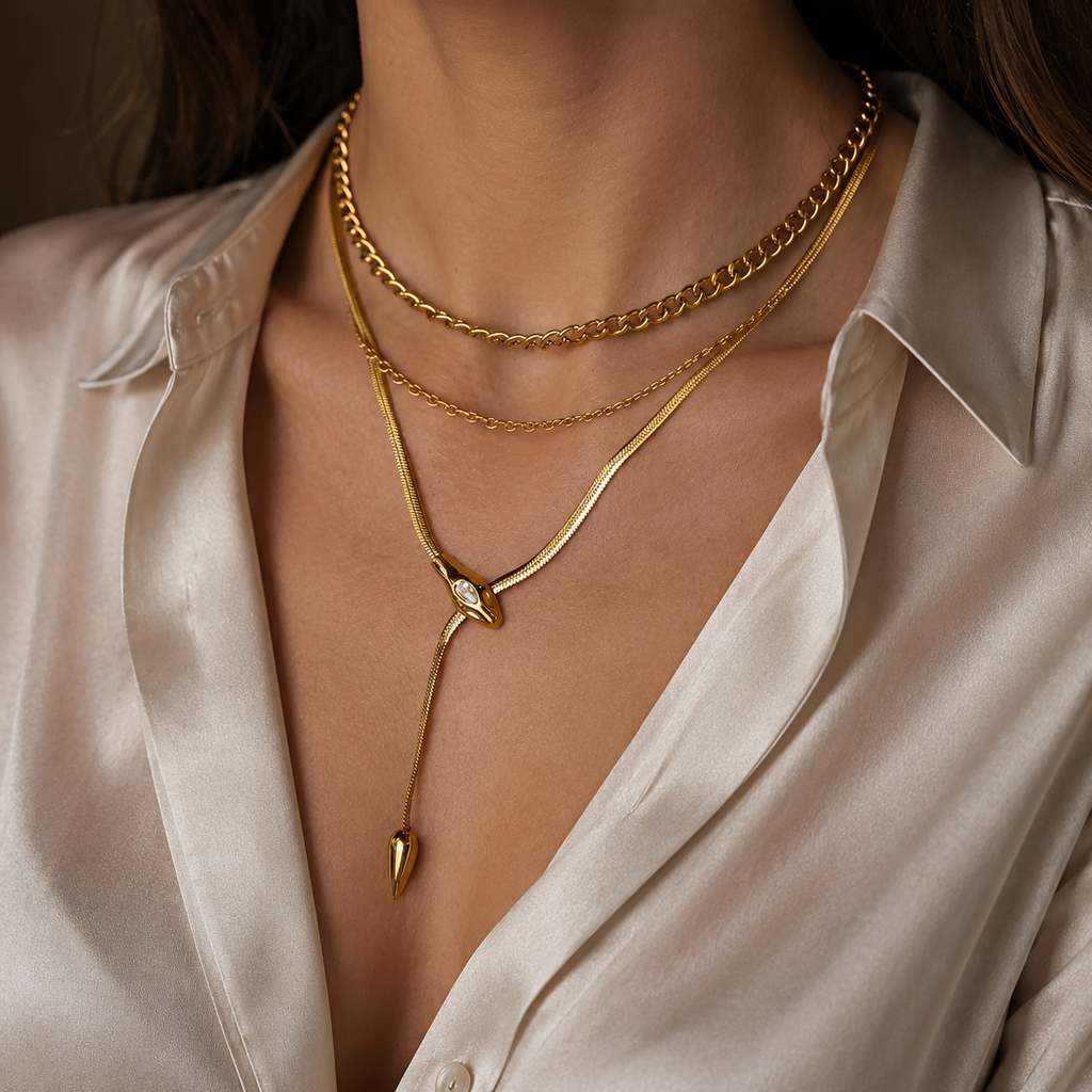 Layered Herringbone & Rope Chain Necklace