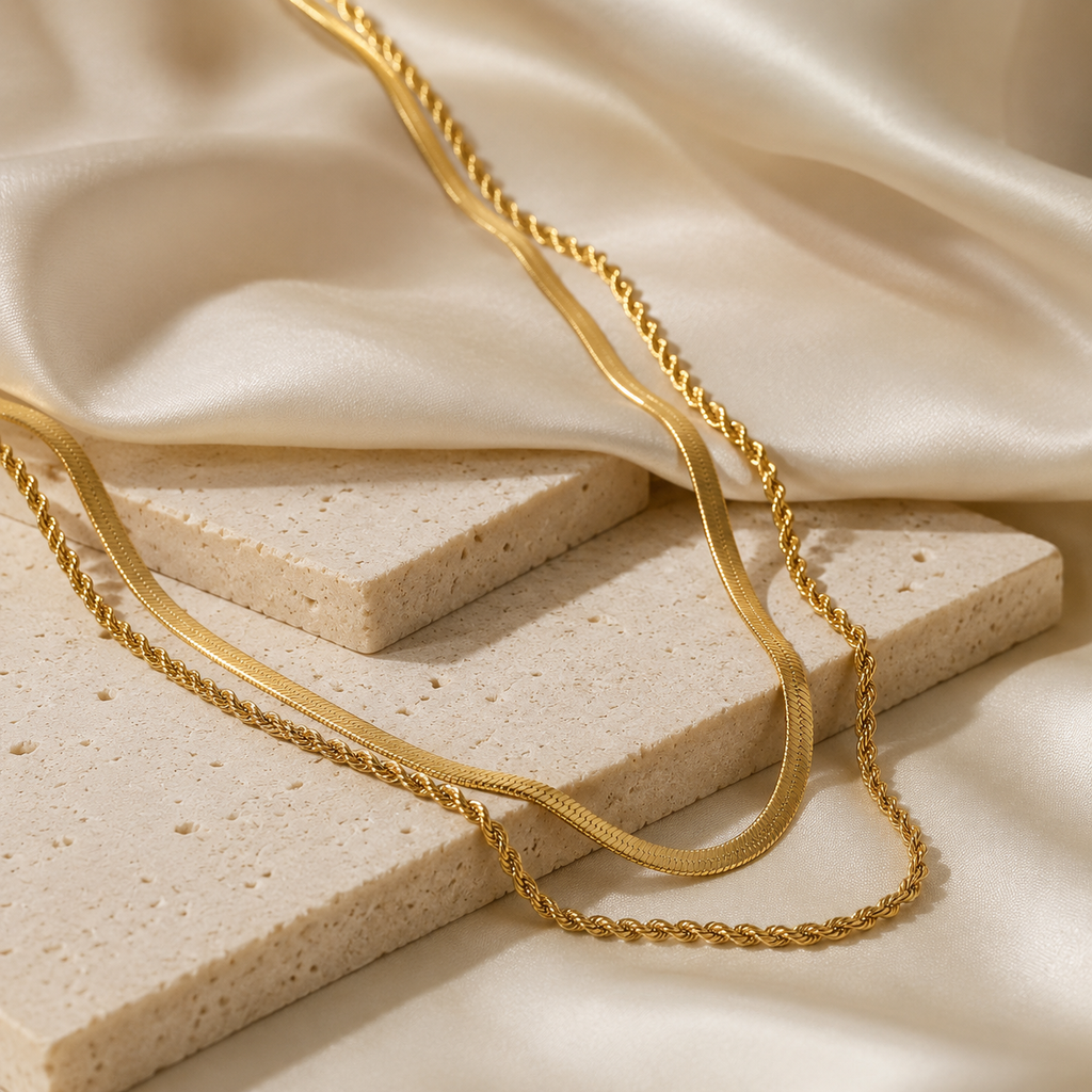 Layered Herringbone Rope Chain Necklace