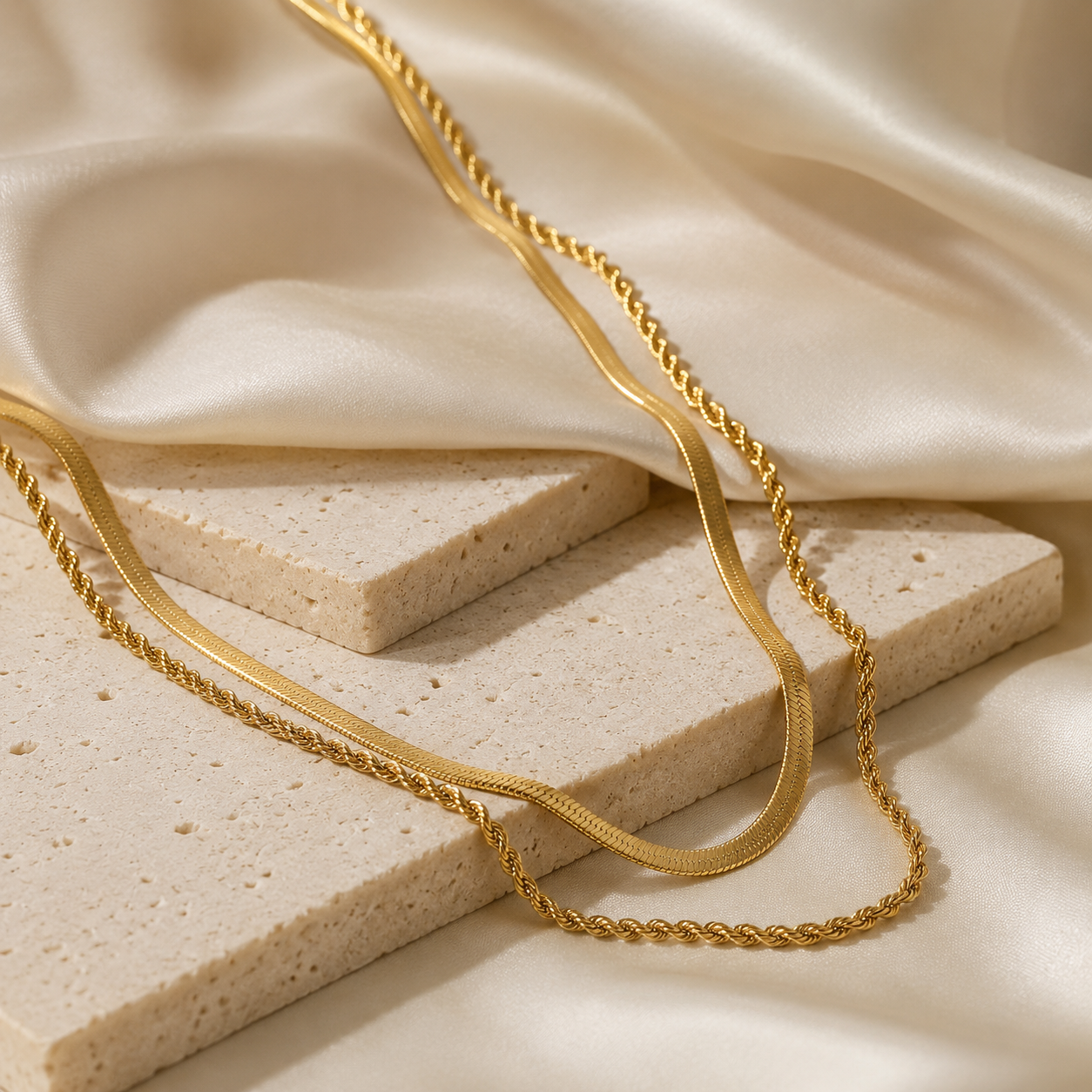 Layered Herringbone Rope Chain Necklace