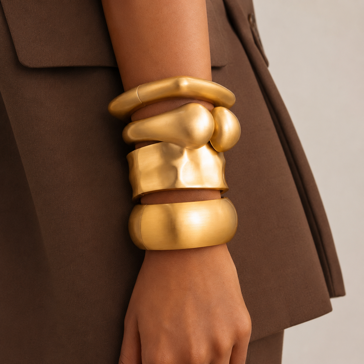 Sculptural Gold Bangle Bracelet Stack for Women
