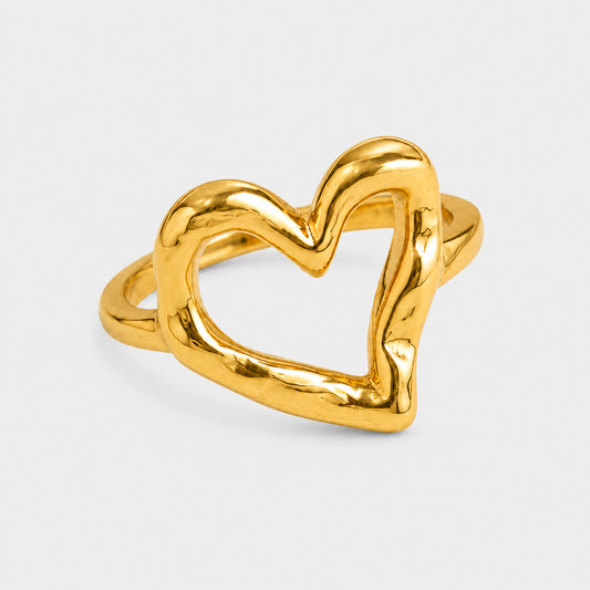 Sculpted Open Heart Ring Gold Silver