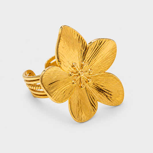 Oversized Gold Flower Statement Ring Adjustable