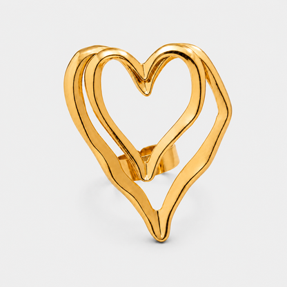 Contemporary Open Heart Statement Ring Gold Silver