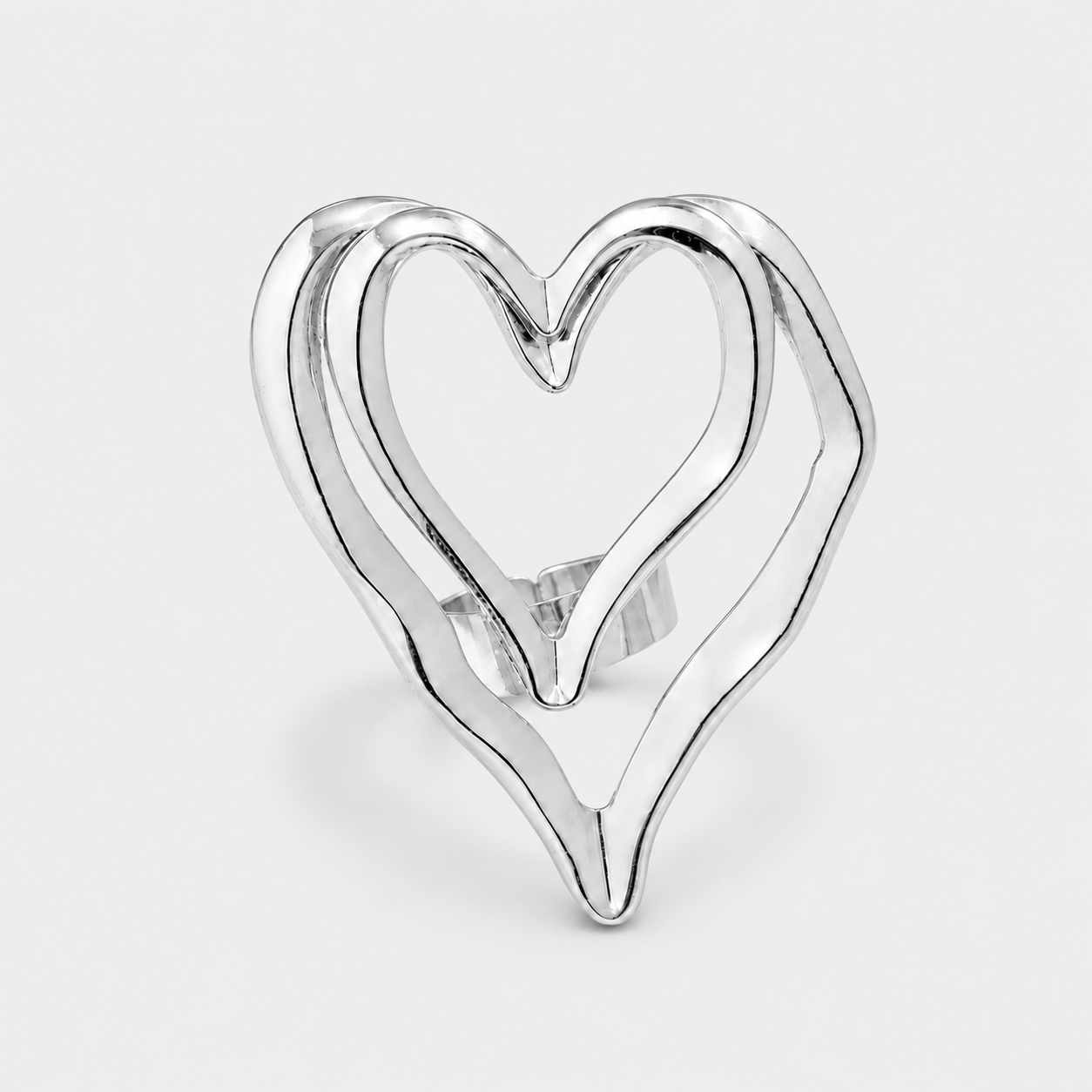 Contemporary Open Heart Statement Ring Gold Silver