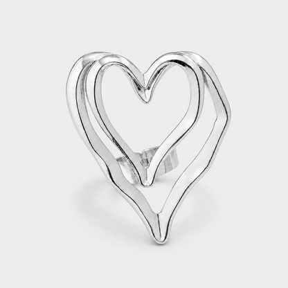 Contemporary Open Heart Statement Ring Gold Silver
