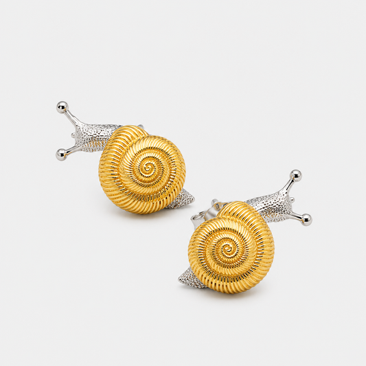 Gold Tone Snail Stud Earrings Nature Inspired