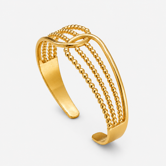 Beaded Wave Open Cuff Bracelet Gold Silver