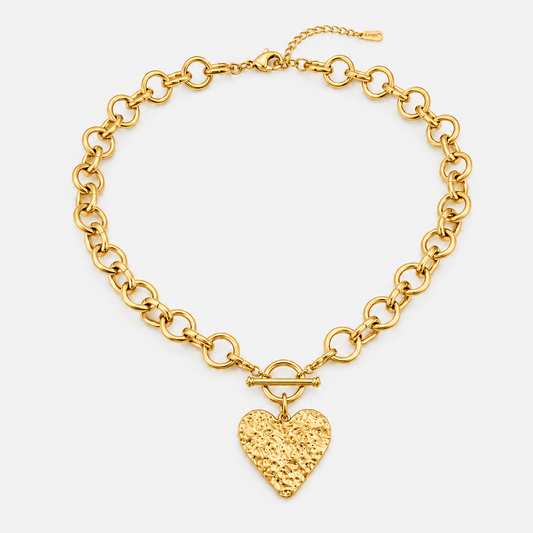 Hammered Heart Toggle Pendant Necklace Gold Silver