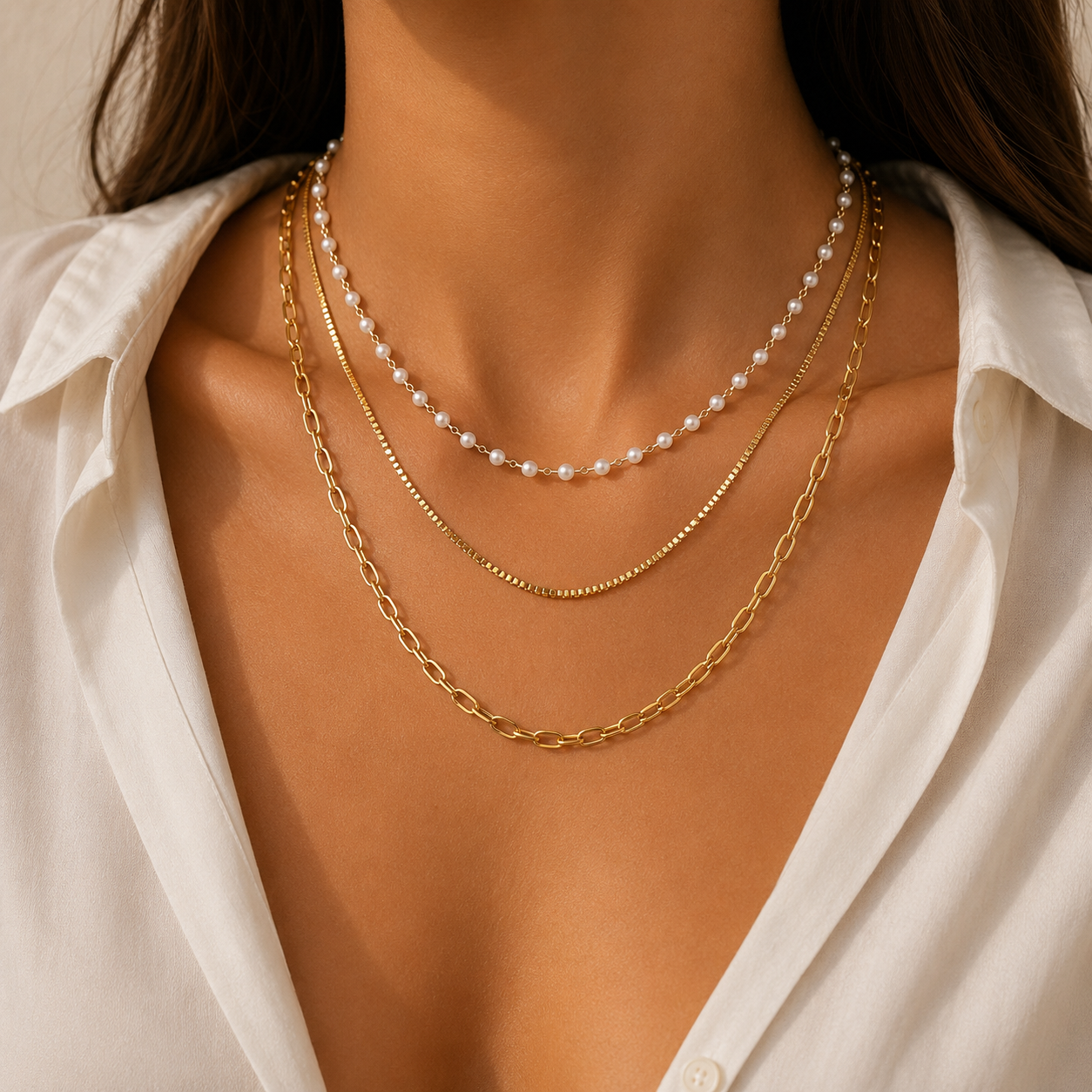 Triple Layer Golden Crystal Necklace Adjustable Chain Elegant Design