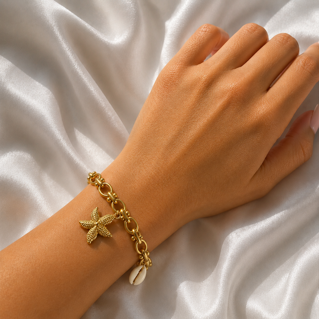 Ocean-Inspired Charm Bracelet Gold Chain Hypoallergenic Beachy Style