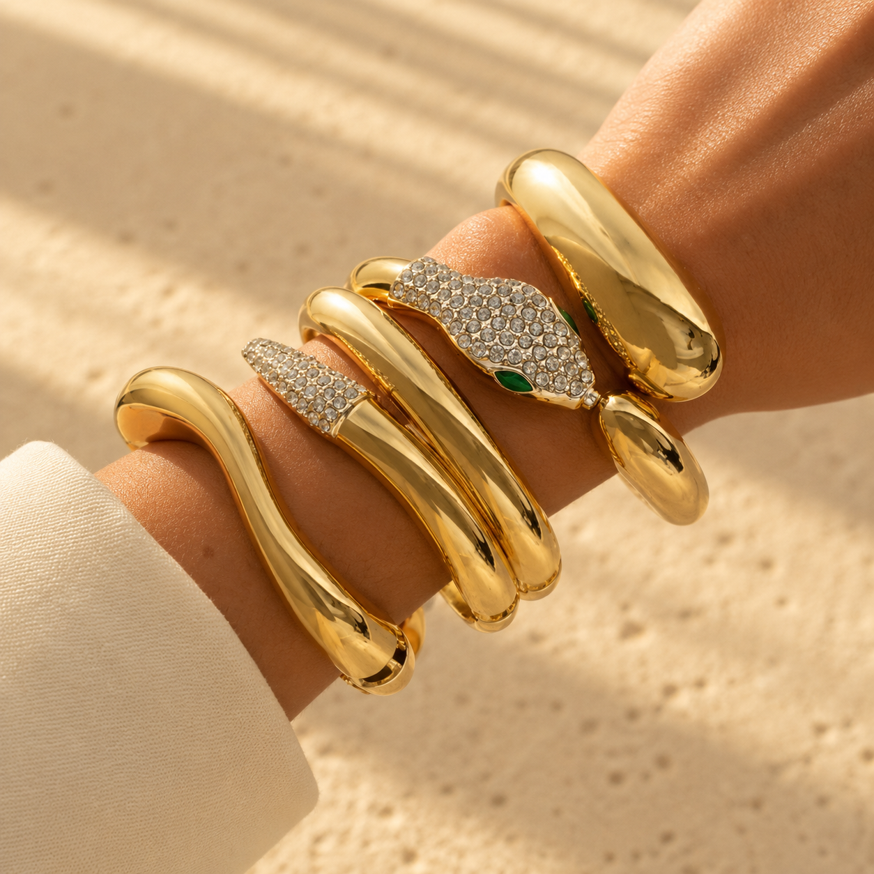 3pc Chunky Rhinestone Bracelet Set