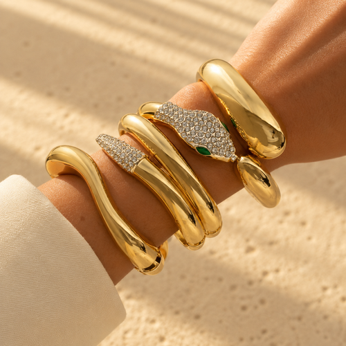 3pc Chunky Rhinestone Bracelet Set