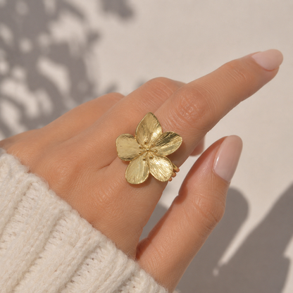 Oversized Gold Flower Statement Ring Adjustable