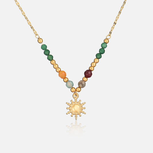 Colorful Bead Necklace Adjustable Chain Radiant Sun Pendant 0