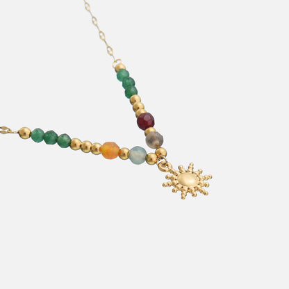 Colorful Bead Necklace Adjustable Chain Radiant Sun Pendant 1