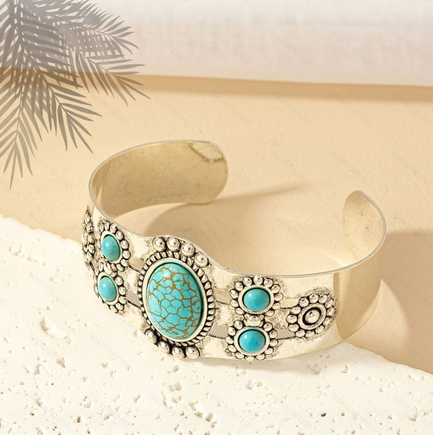 Cuff Bracelet for Women White Gold Elegant Turquoise Design 0