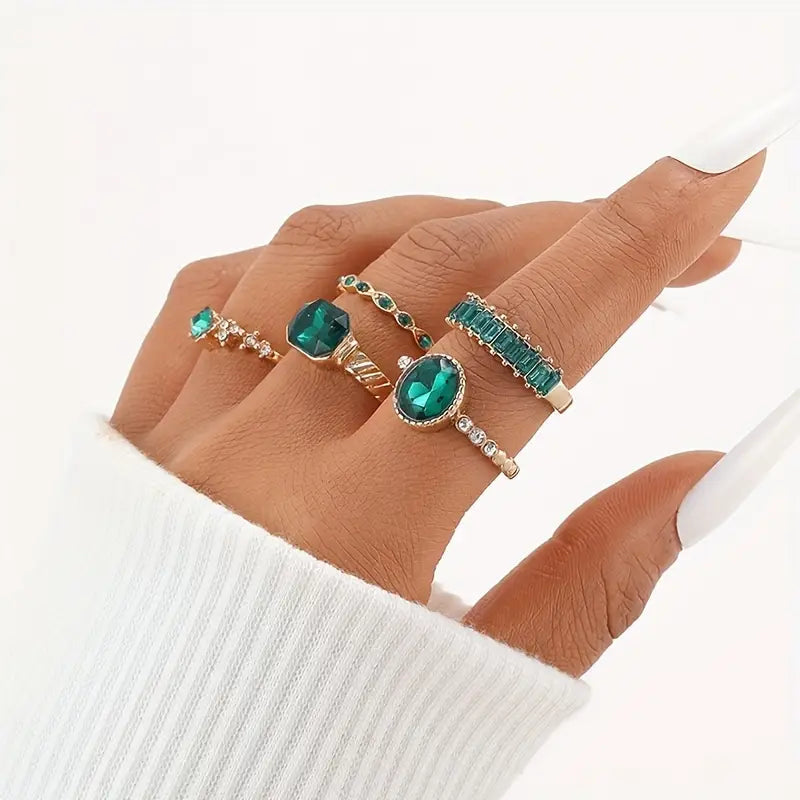 Emerald Ring Set Gold Genuine Emeralds Elegant Design for Any Occasion 2