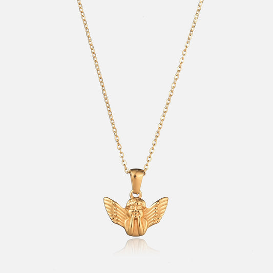 Gold Angel Pendant Necklace Delicate Design Hypoallergenic Wear 0