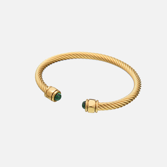 Gold Bracelet with Green Turquoise Stones Adjustable Elegant Accessory 0