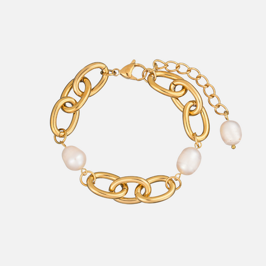 Gold Chain Bracelet with Pearls Adjustable Elegant Design 0