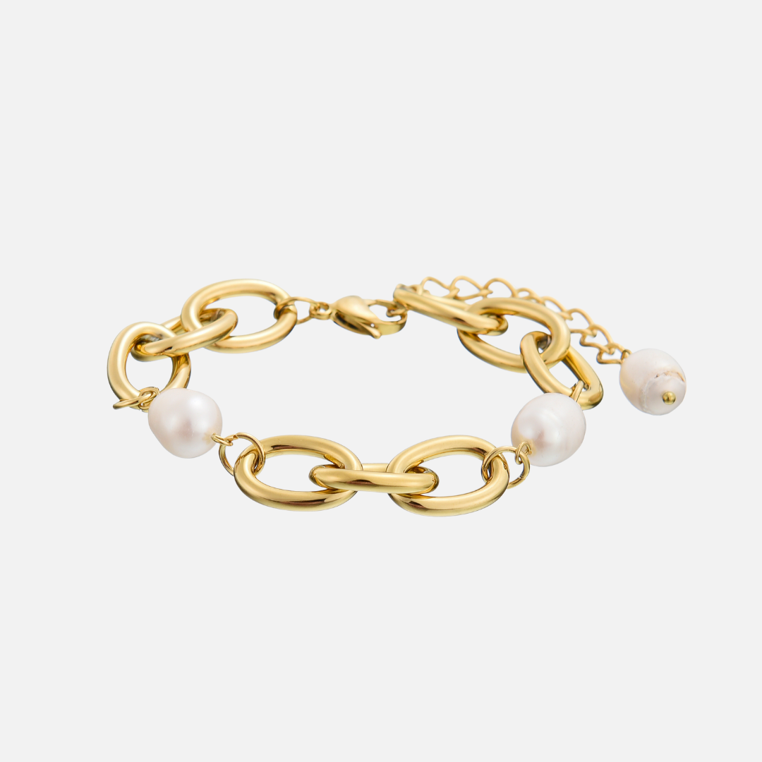 Gold Chain Bracelet with Pearls Adjustable Elegant Design 1