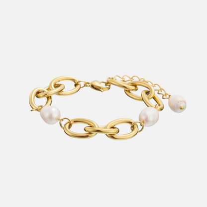 Gold Chain Bracelet with Pearls Adjustable Elegant Design 1