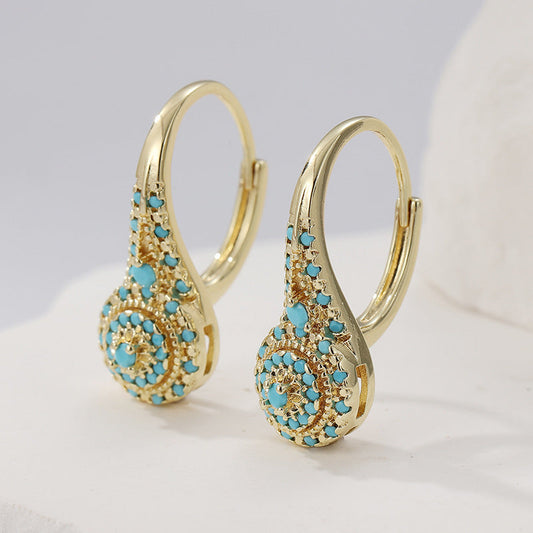 Gold Earrings for Women Turquoise Cluster Design Elegant Accessory 0
