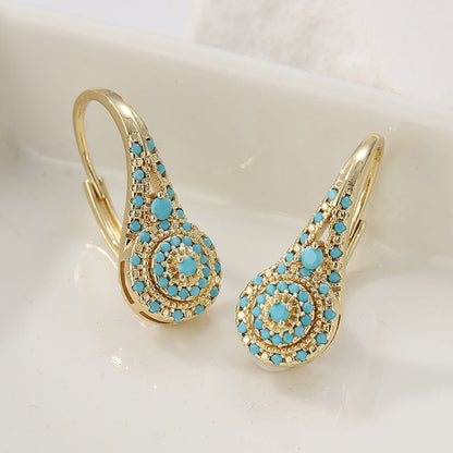 Gold Earrings for Women Turquoise Cluster Design Elegant Accessory 2