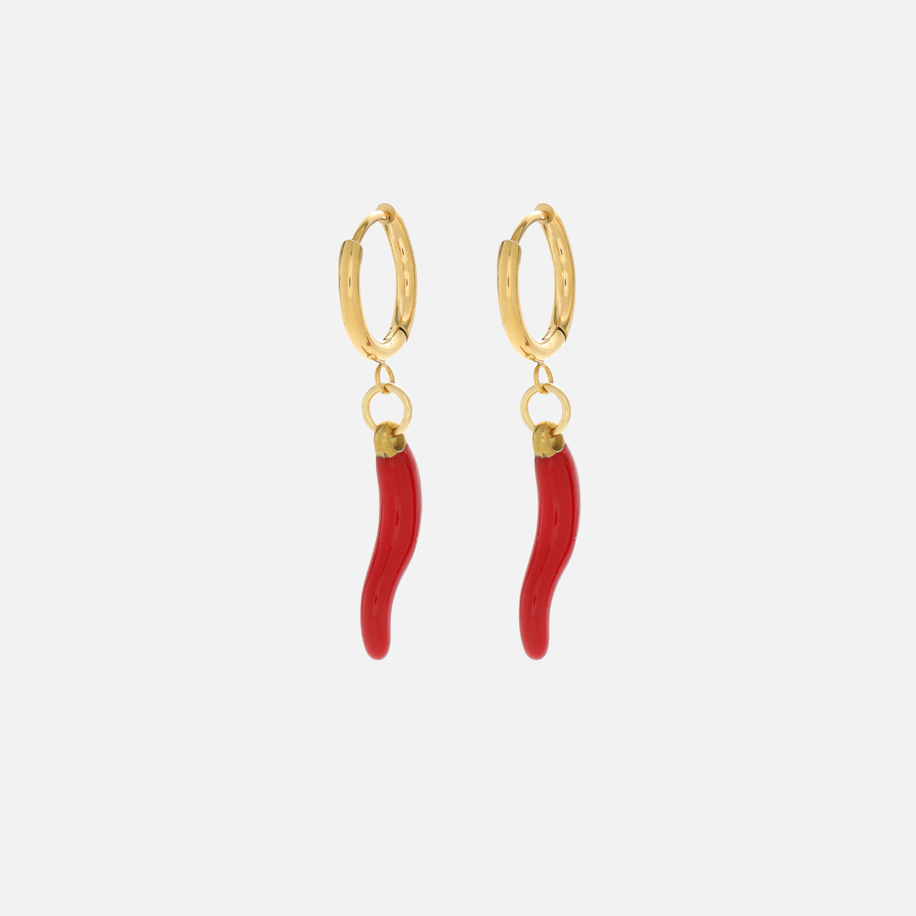 Gold Hoop Earrings with Red Chili Charms Stylish Statement Jewelry 0