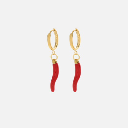 Gold Hoop Earrings with Red Chili Charms Stylish Statement Jewelry 0