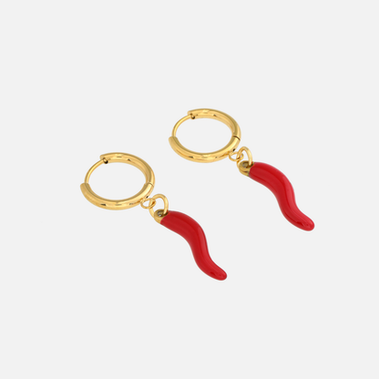 Gold Hoop Earrings with Red Chili Charms Stylish Statement Jewelry 1