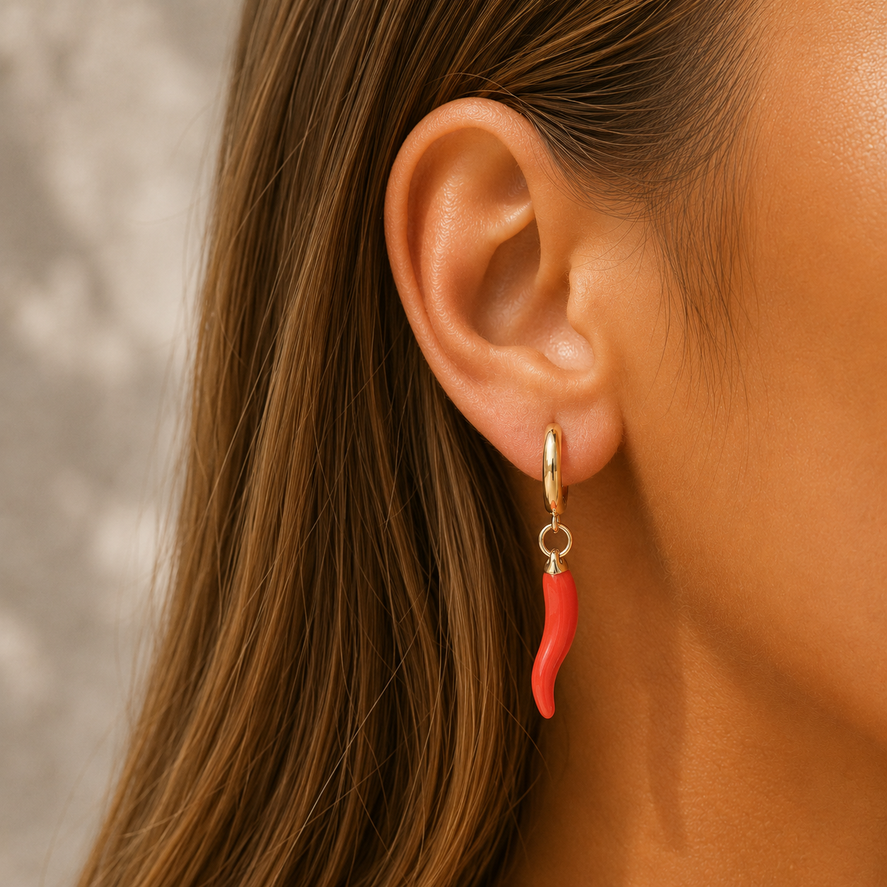 Gold Hoop Earrings with Red Chili Charms Stylish Statement Jewelry 2