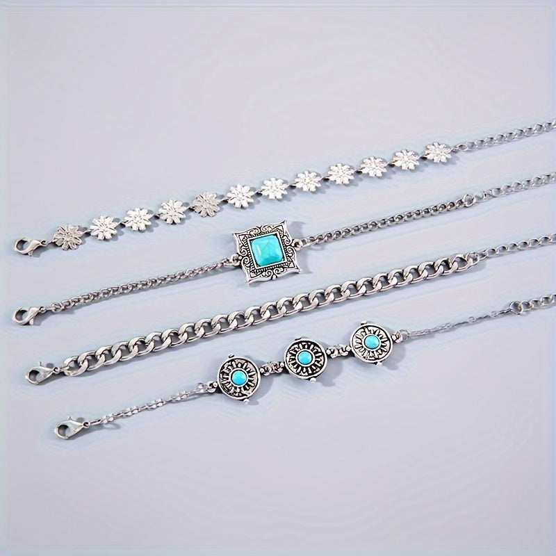 Layered Bracelet Set White Gold Elegant Design Versatile Style 2
