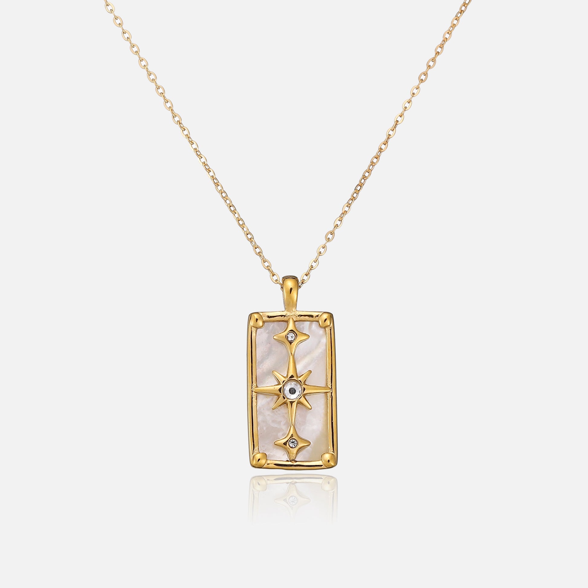 Mother-of-Pearl Pendant Necklace Golden Stars Elegant Night Sky 0