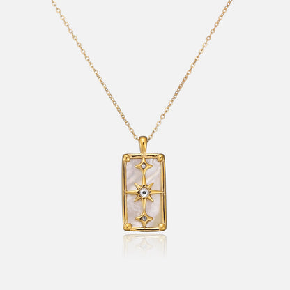 Mother-of-Pearl Pendant Necklace Golden Stars Elegant Night Sky 0