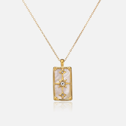 Mother-of-Pearl Pendant Necklace Golden Stars Elegant Night Sky 0
