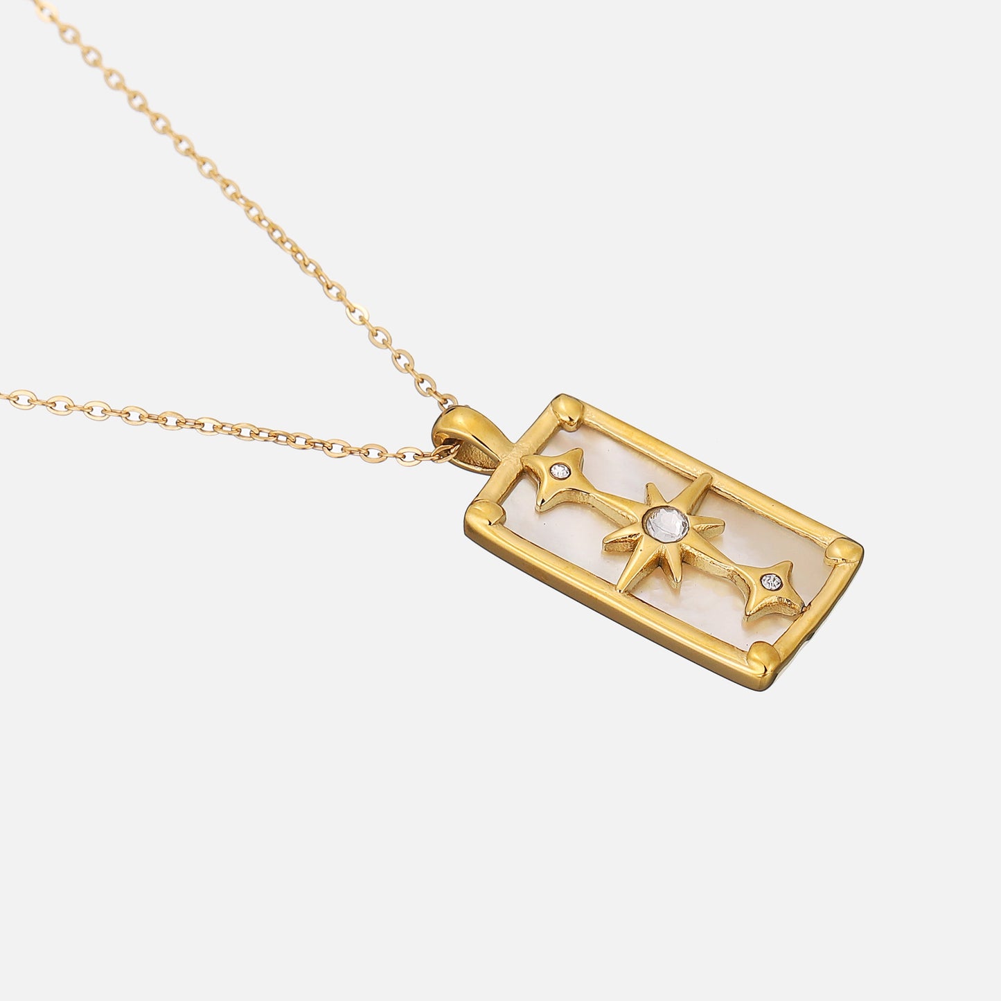 Mother-of-Pearl Pendant Necklace Golden Stars Elegant Night Sky 1
