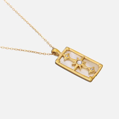 Mother-of-Pearl Pendant Necklace Golden Stars Elegant Night Sky 1