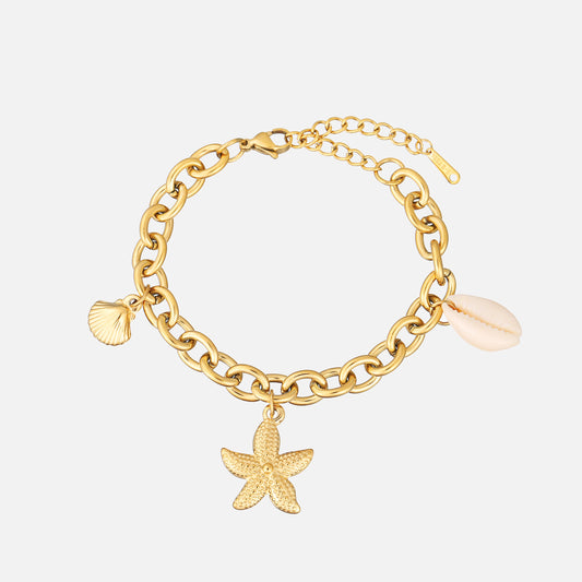 ocean inspired charm bracelet — Ocean-Inspired Charm Bracelet Gold Chain Hypoallergenic Beachy Style