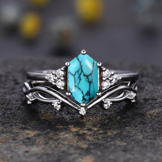 Ring Set White Gold Sea Crest Design Versatile for Everyday Wear 0