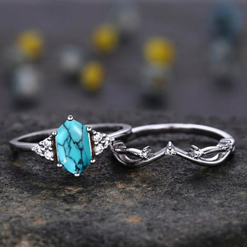 Ring Set White Gold Sea Crest Design Versatile for Everyday Wear 1