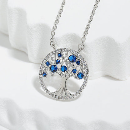 Sapphire Tree of Life Necklace White Gold Elegant Design Adjustable Chain 1