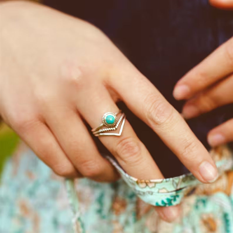 Turquoise Beaded Ring Gold Adjustable Stylish Accessory 2