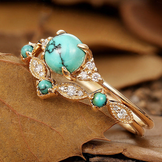 Turquoise Crown Ring Set Gold Elegant Design for Any Occasion 0